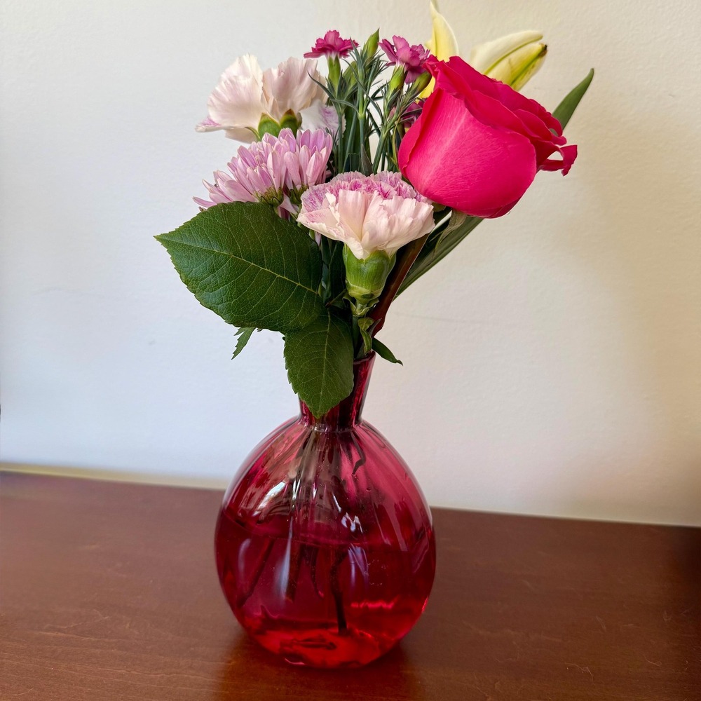 Cranberry Red Art Glass Bud Vase | Hand Blown | Modern Vintage Decor Accent